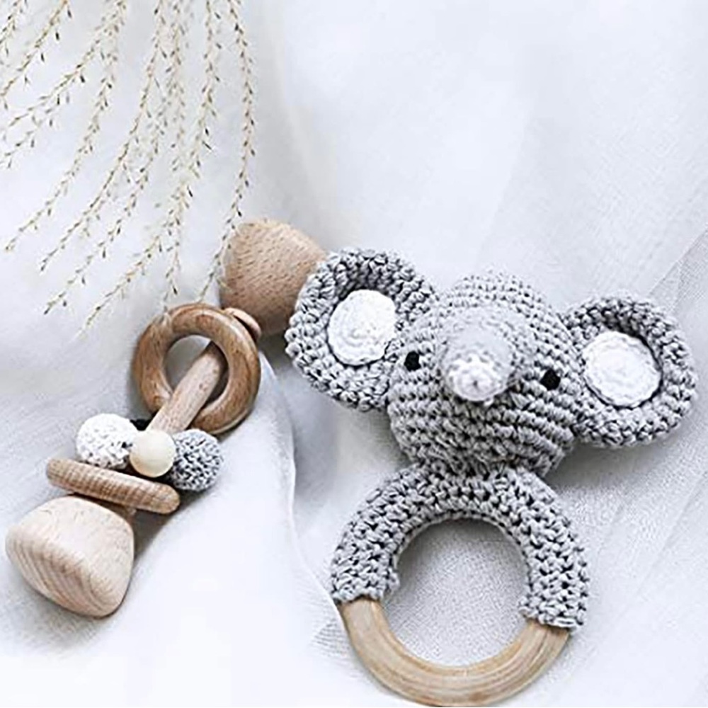 Baby Teether Music Rattles For Kids Animal Crochet Rattle Elephant.